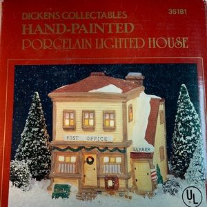Dickens Collectables Lighted Porcelain House Post Office/Barber Shop 1991